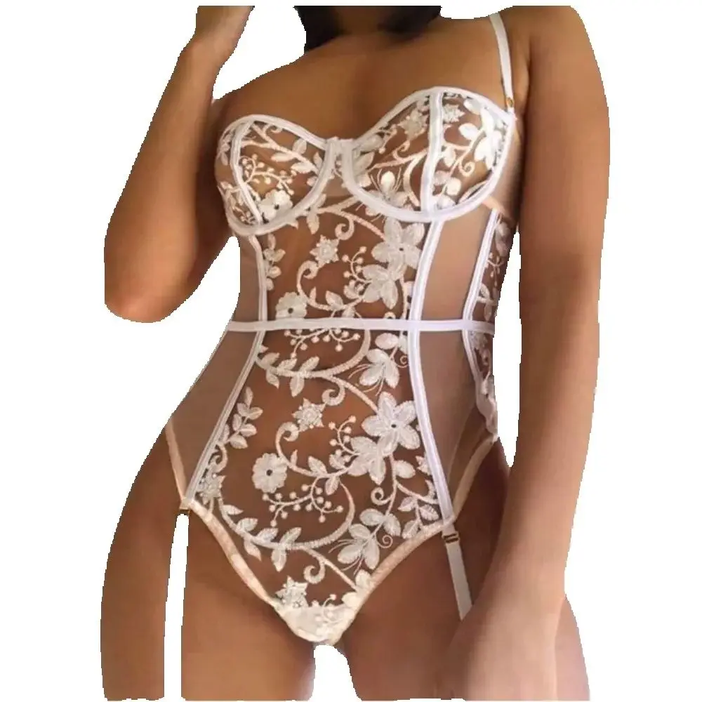 Чувственное нижнее белье, цельное кружевное боди с открытой спиной и цветочным принтом, женский комбинезон на шнуровке, необычное сексуальное боди, женский эротический костюм