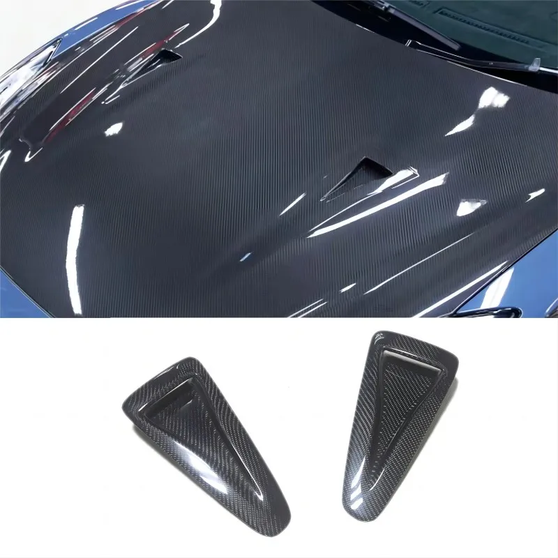 For Nissan GTR35 R35 Carbon Fiber Front Engine Hood Air Vent Trim Cover Bonnet Air Flow Intake Scoop Frame 2008-2020 2 PCS