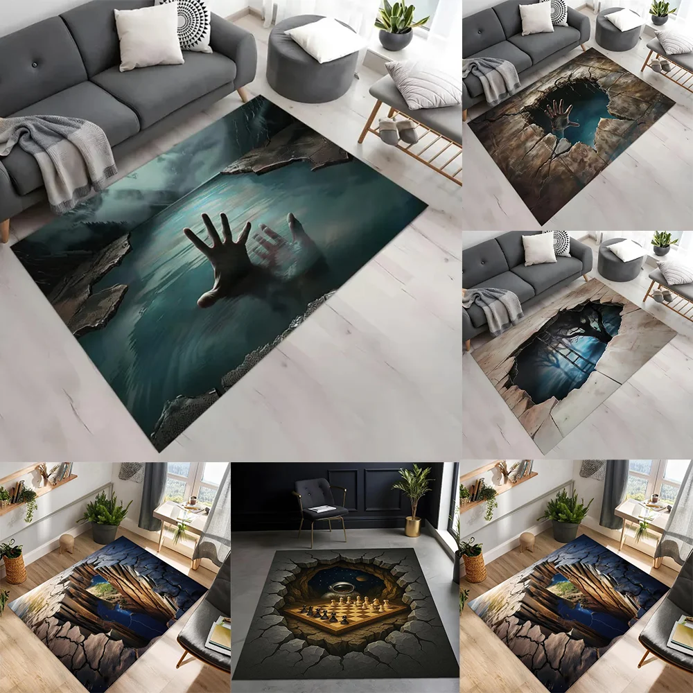 ثلاثية الأبعاد الأرض الكراك المياه كهف الإنقاذ تصميم البساط عدم الانزلاق آلة قابل للغسل السجاد موضة غرفة نوم غرفة المعيشة الشاطئ نمط الكلمة حصيرة