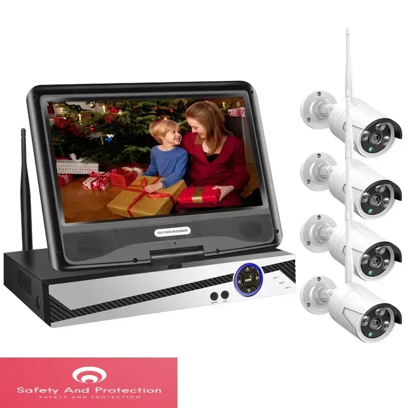 

Eseecloud IP65 Waterproof 10.1'' NVR Kit 1080P Wireless CCTV Security Camera 4CH WiFi Kit Video Surveillance System