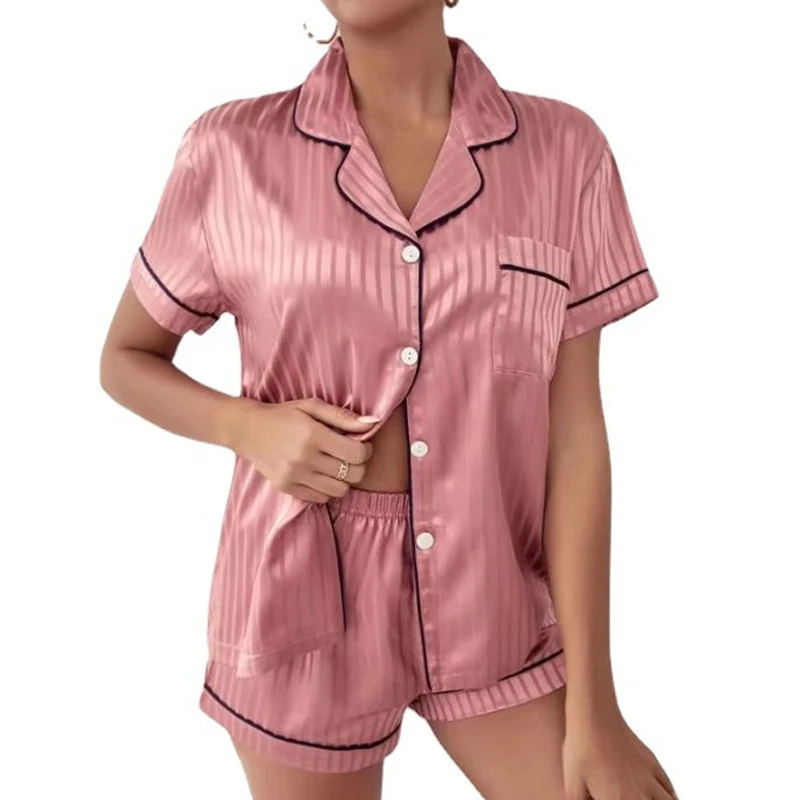 High Quality Satin Silk Pajamas Set for Women Two Pieces Shorts Sets Sleepwear Pyjamas Summer Female Loungewear Home Clothes