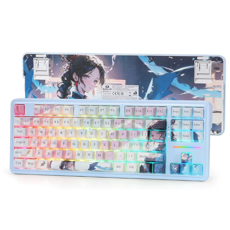 Redragon K728 PRO SE 80% 87 مفتاحًا لوحة مفاتيح ألعاب RGB لاسلكية، لوحة مفاتيح ميكانيكية أنيمي 3 أوضاع