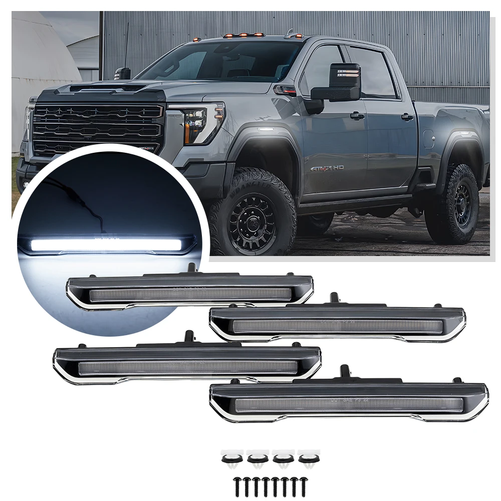 4PCS LED Front＆rear wheel Side Marker Light For GMC Sierra 2500 3500HD 2020 2021 2022+ GMC Canyon Fender Blinker Signal Light