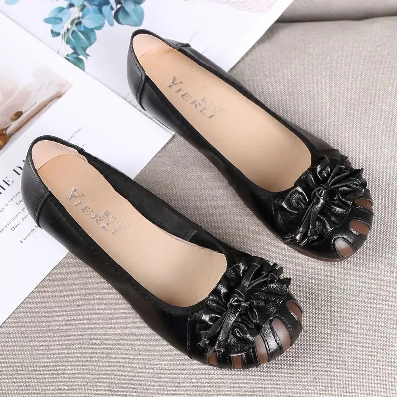 

‌ Женские мокасины из натуральной кожи, удобные повседневные лоферы без шнуровки на мягкой подошве с круглым носком на плоской подошве, весна-осень, размеры 35-42