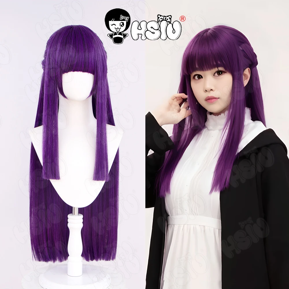 Anime Frieren at the Funeral cosplay HSIU 80CM black purple Long hair Synthetic Wig +Wig cap  Fillon cosplay Wig