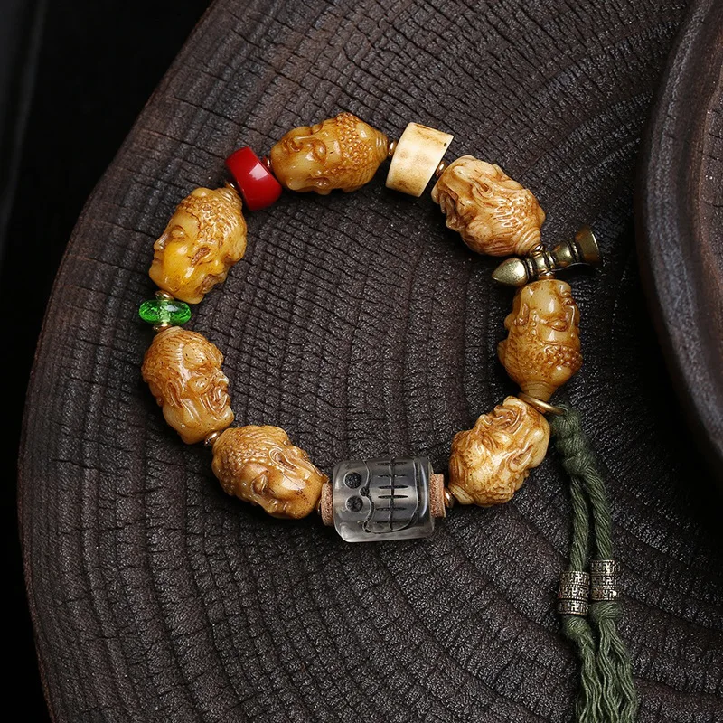 Tibetan reflux bone carving cultural toys strings single-ring material ware A Dull antler disc bead bracelet gift ornaments