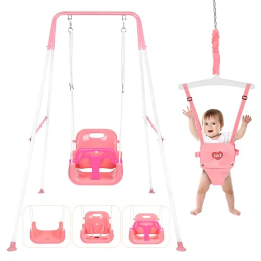 

4-in-1 Toddler Swing Set and Baby Jumper and Bouncers Heavy Duty Baby Swing Set with Foldable Metal Stand for Indoor and Outdoo