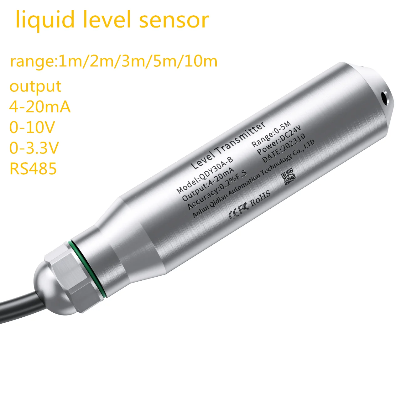 Liquid Level Sensor 4-20mA Output Submersible Water Level Transmitter 0-10V 1M 2M 3M 5M Cable Liquid Level Meter 0-5V RS485