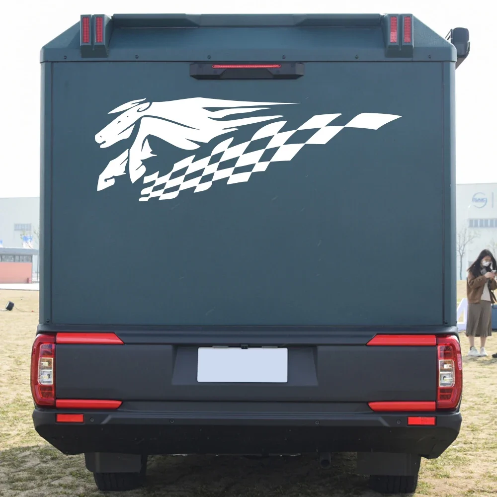 Car Stickers Graphics Checkered Flag Horse Racing Decal For Van RV Camper Motorhome Vinyl  Decor Cover Auto Tuning Accessories