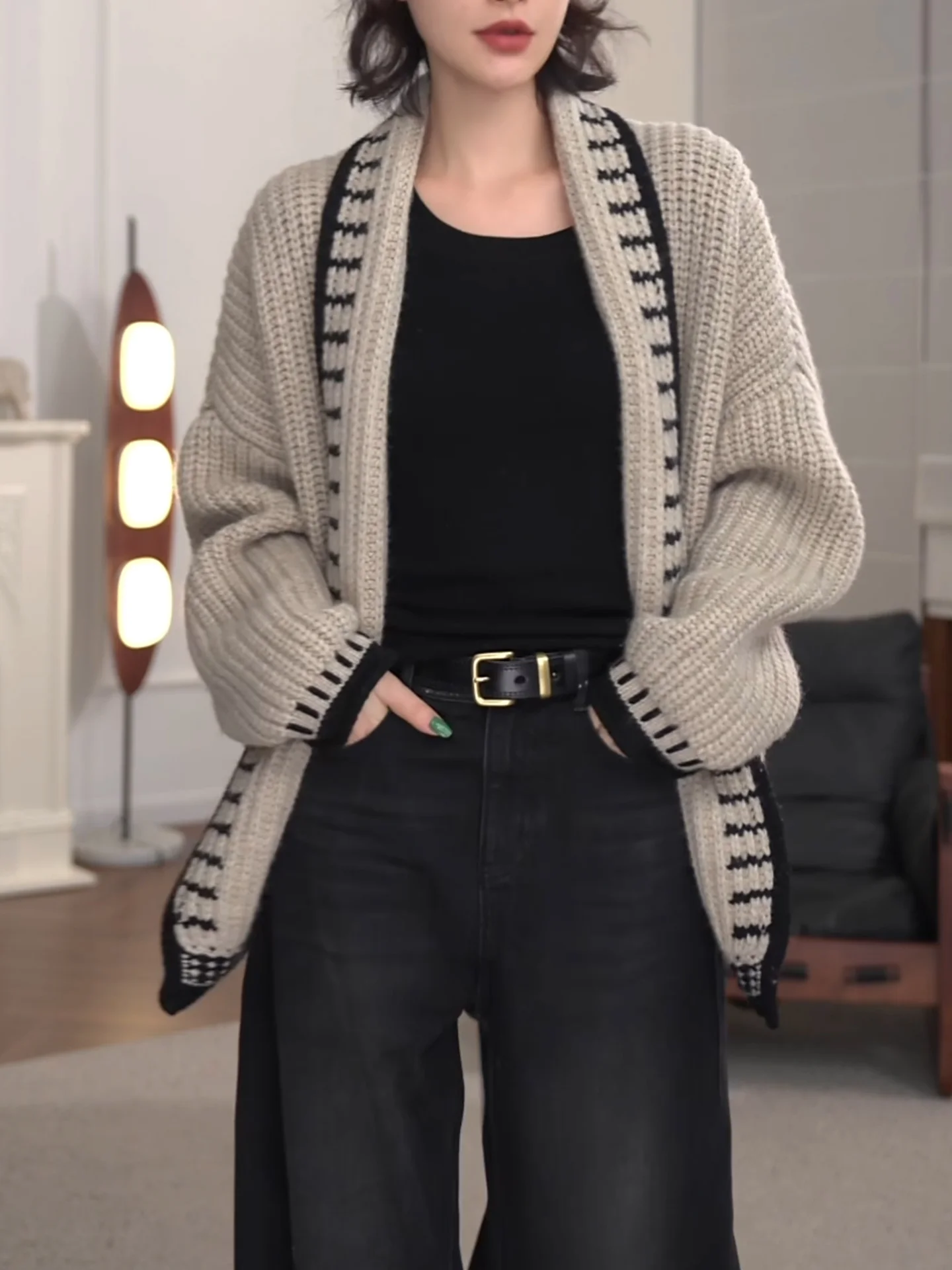 

plus Size Faionable Knitted Cardigan Women's Korean Sle Slimming Top High End Feel Autumn Winter New Arrival V Ne Long ...