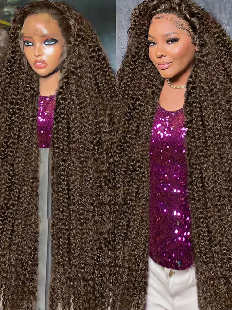 

250% Шоколадно-коричневый 13x6 Глубокая волна Hd Парик из натуральных волос на фронтальной части шнурка для женщин 40 дюймов Предварительно выщипанные бесклеевые цветные водяные вьющиеся парики