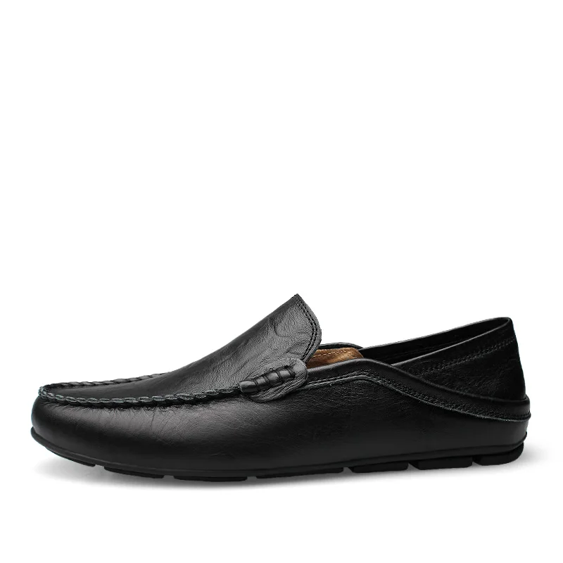 Autumn Men's Hand-Stitched Slip-On Loafers, Vintage Pleated Pu Leather Upper, Non-Slip Soft Rubber Flat Sole, Casual Driving Shoes for Middle-Aged Men, Men's Outdoor Shoes