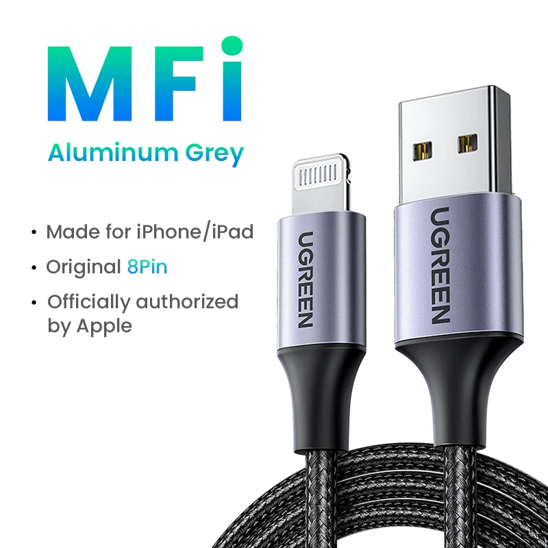 UGREEN MFi USB Lightning Кабель для iPhone 14/13/12 Pro Max, 2.4A Быстрая Зарядка — фото товара