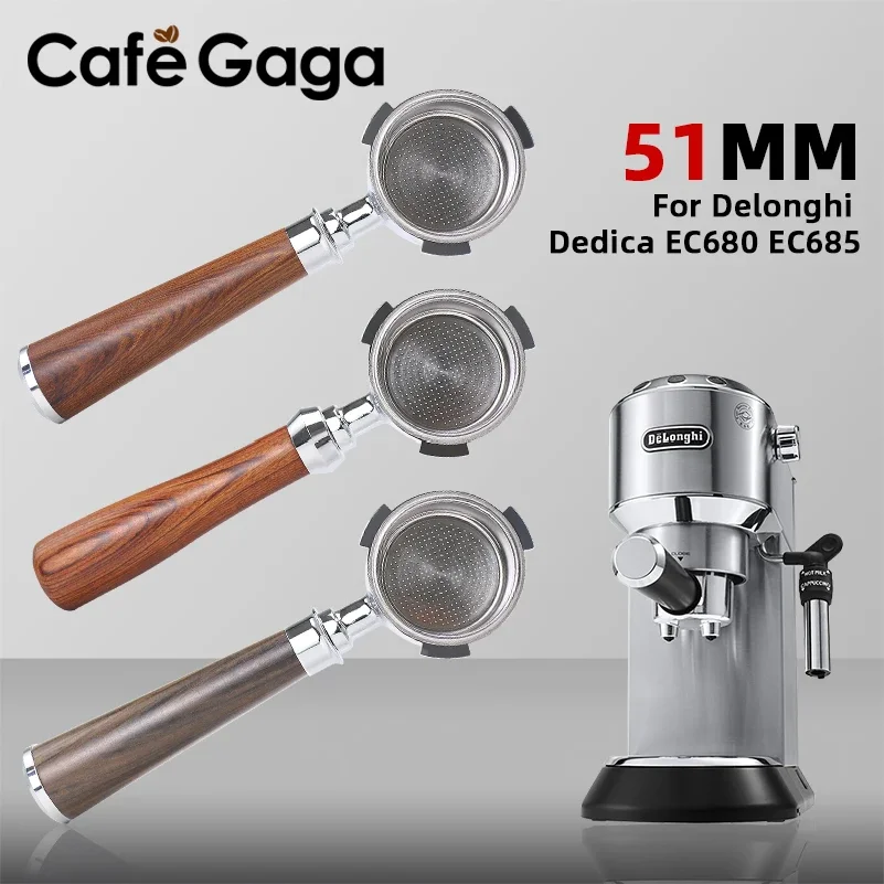 51mm Coffee Bottomless Portafilter Naked for Delonghi DedicaEC680 EC685 Filter Basket Espresso Machine Accessories Barista Tool