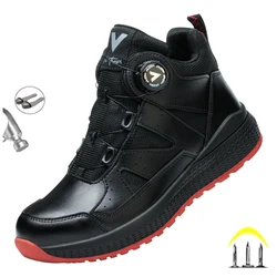 New 2024 Rotary Buckle Work Sneakers Protective Safety Shoes Puncture-Proof Anti-smash Steel Toe Shoes Work Boots Men Footwear