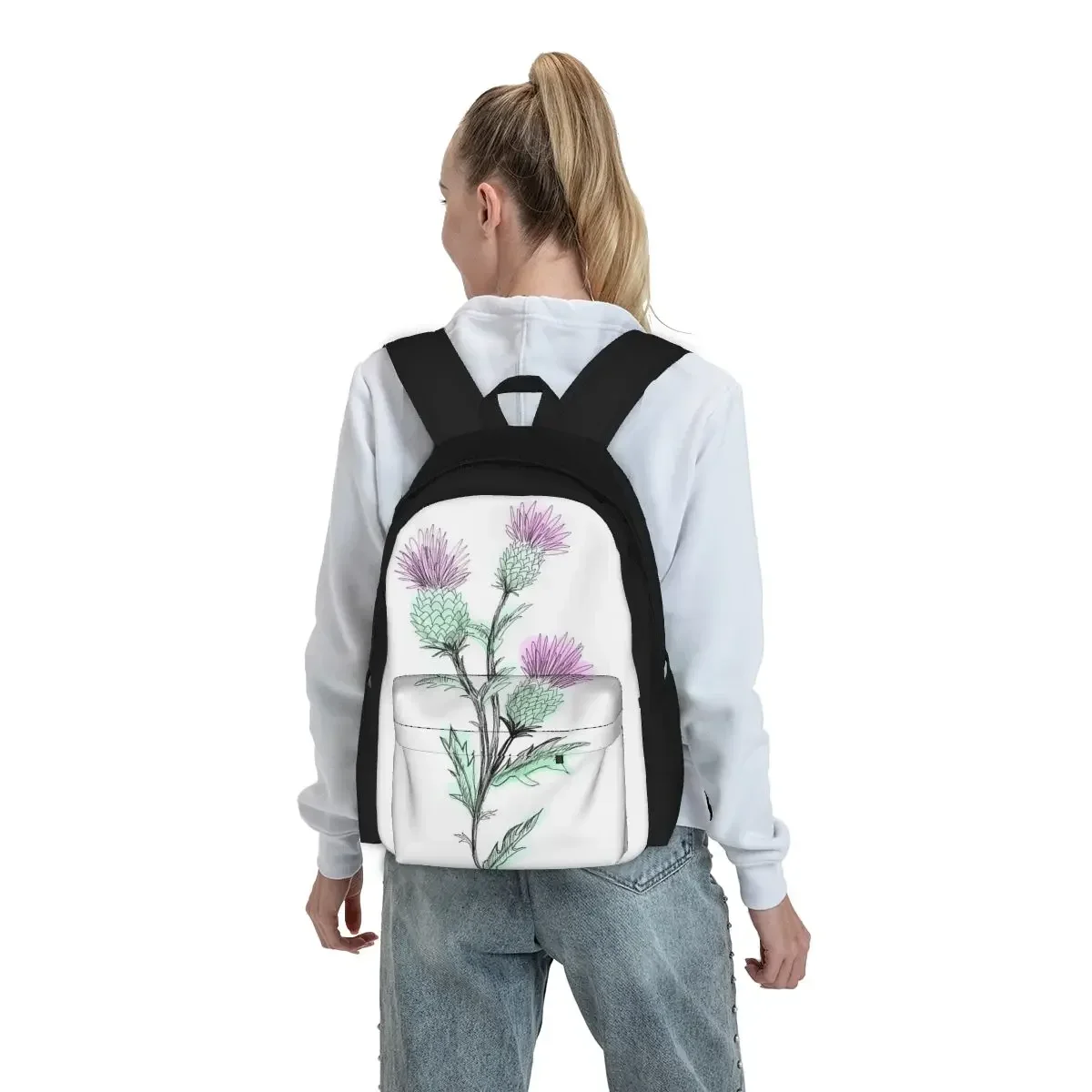 Watercolor Thistle Backpacks Boys Girls Bookbag Students School Bags Cartoon Kids Rucksack Laptop Rucksack Shoulder Bag