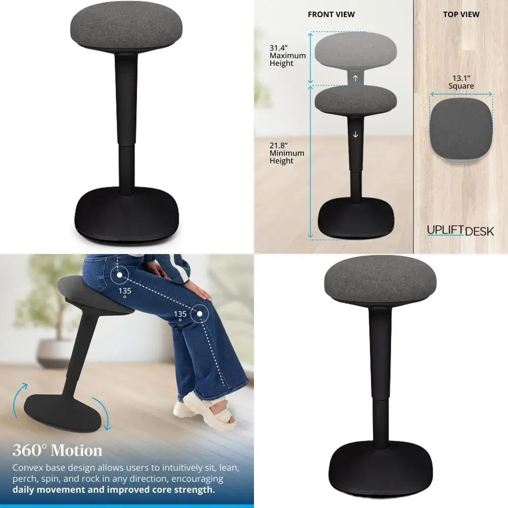 

360 ° Эргономичный поворотный стул, регулируемый по высоте, 21.8-31.4, с противоскользящим покрытием (графит)