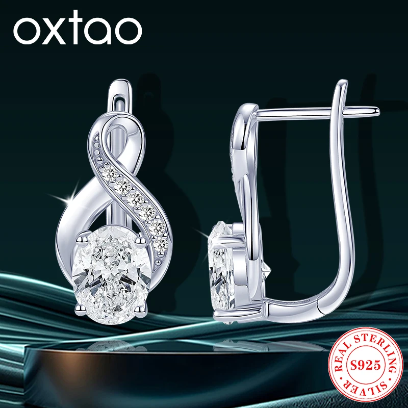 

OXTAO Plated 18k White Gold Moissanite Infinite Hoop Earrings 925 Sterling Silver Huggies Earrings for Women Wedding Jewelry