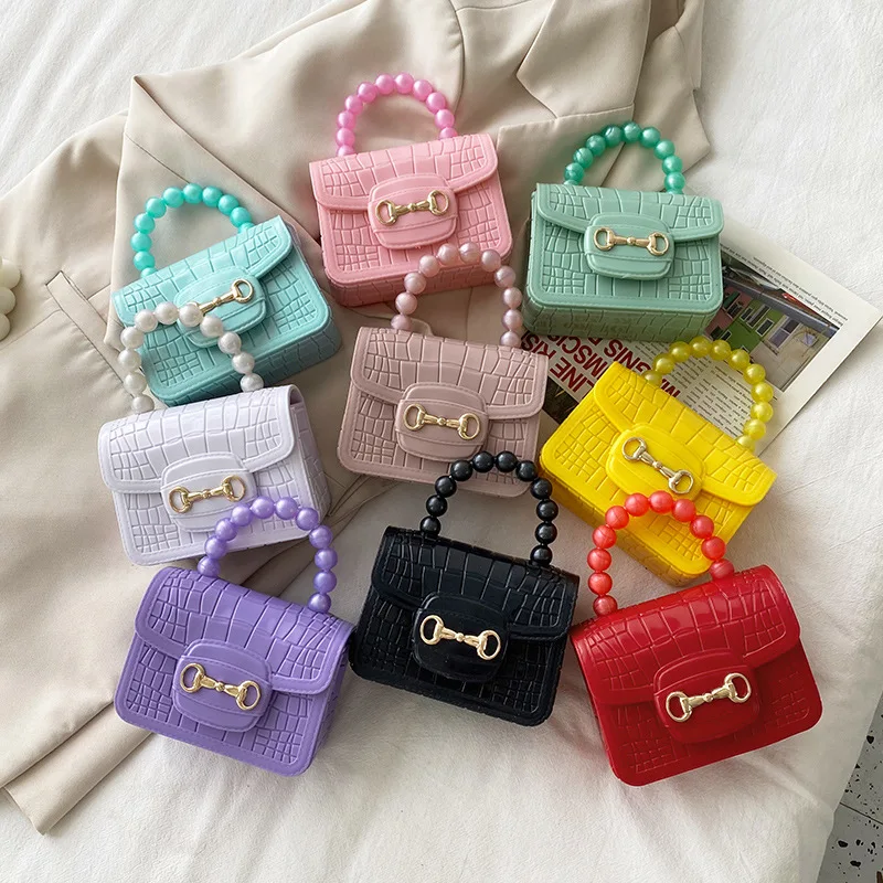 Fashion Mini Handbags PVC Crossbody Coin Purse Crocodile Pattern Pearl Handbag Plastic Small Chain Jelly Bag For Girl Wholesale