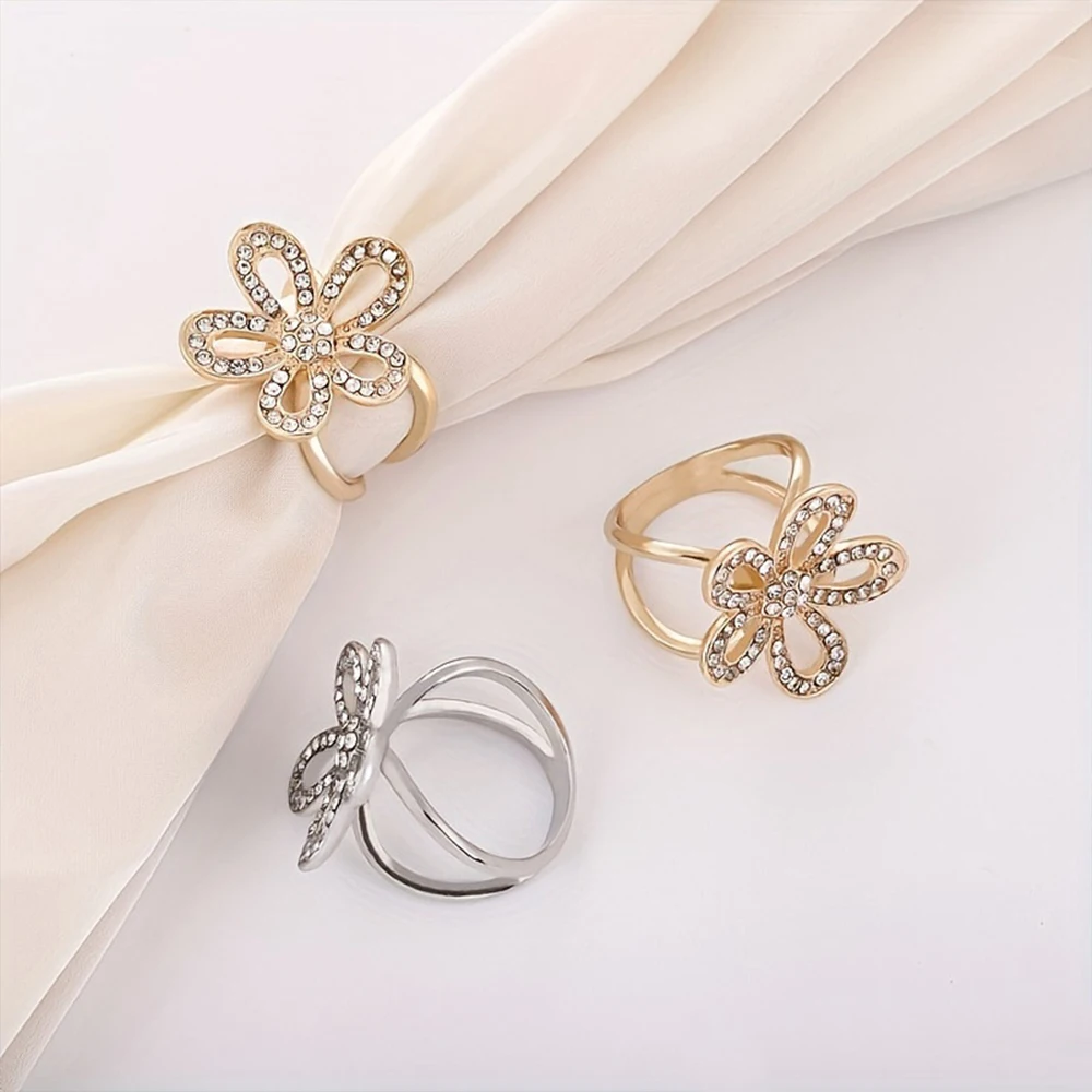 

1pc Hollow-Out Floral Rhinestone Scarf Buckle, Delicate Blouse Hem Knot Buckle, Shawl/Coat Belt Clip, Elegant Clothing Accessory