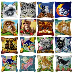 Cat Embroidery Pillow Coarse Wool Hand Knitted Cross Stitch Latch Hook Kit Carpet Embroidery Material kussen borduren kruissteek