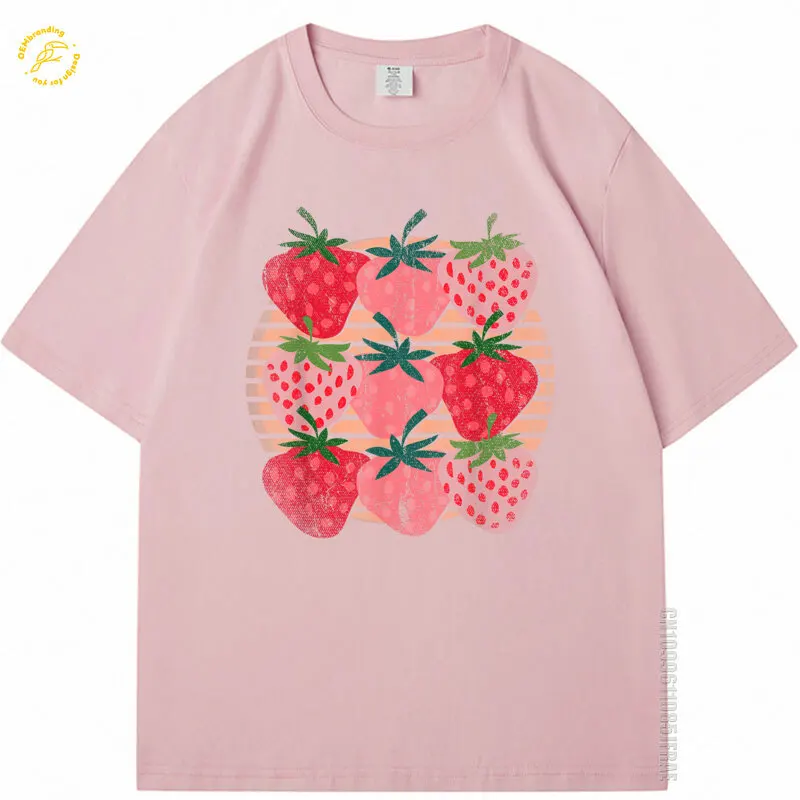 

Retro Red Berry Fruit Cotton Tshirt Man Cottagecore Strawberry Oversized T-Shirt Ropa Футболка Y2K Футболка Мужская Short Sleeve