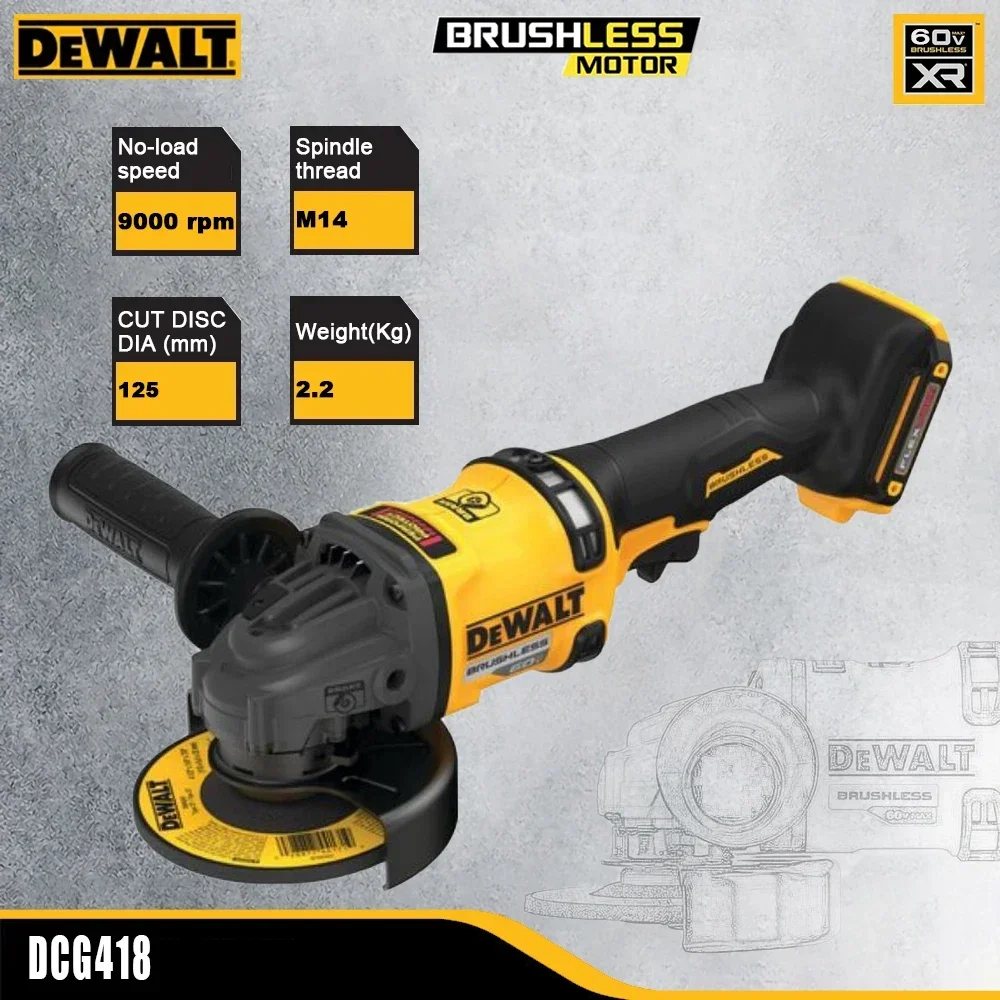 

Dewalt DCG418 FlexVolt 60v Wireless Angle Grinder Rechargerable Heavy Duty Brushless 125mm M14 9000rpm E-CLUTCH Protection