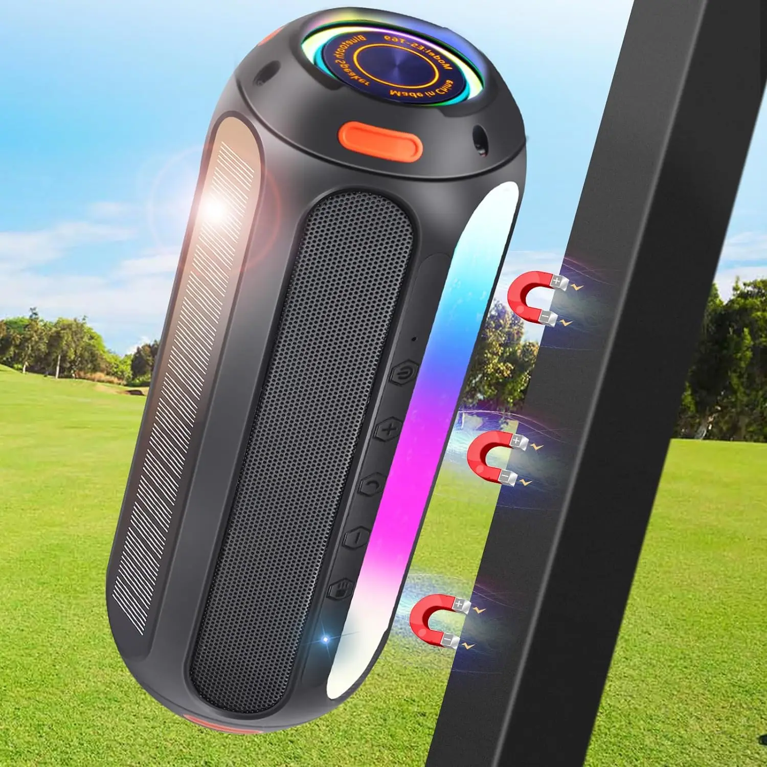 

Solar Outdoor Bluetooth Speaker Portable Wireless Stereo Waterproof with Colorful Light Effects Boom Box TF Card Caixa De Som