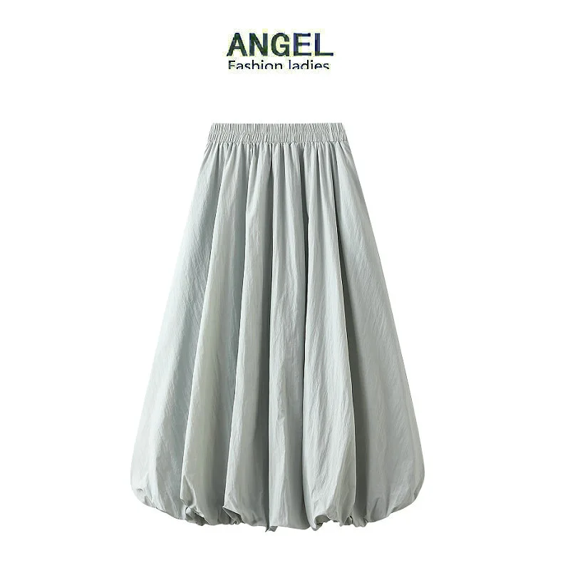 

2025Hot Spring New High Waist Slimming Flower Bud Lantern Skirt Midi Skirt for Women0503