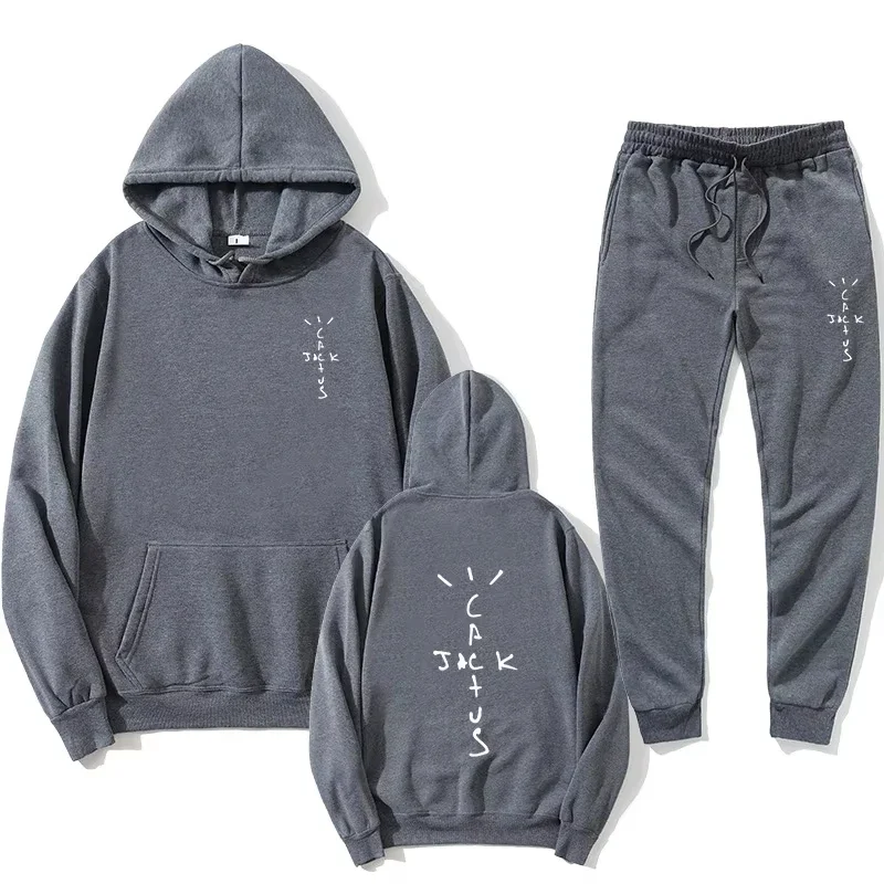 Jack Cactus Fashion Men's Oversized Hoodie Sweater + Pants 2-piece Set Men's Casual Jogging Sportswear Suit Men's Sportswear
