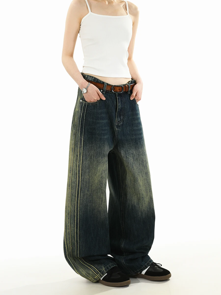 

Джинсы-стрейч в стиле ретро «Рейвен» свободного кроя, прямые, повседневные, в уличном стиле, от крутого бренда, для мужчин и женщин