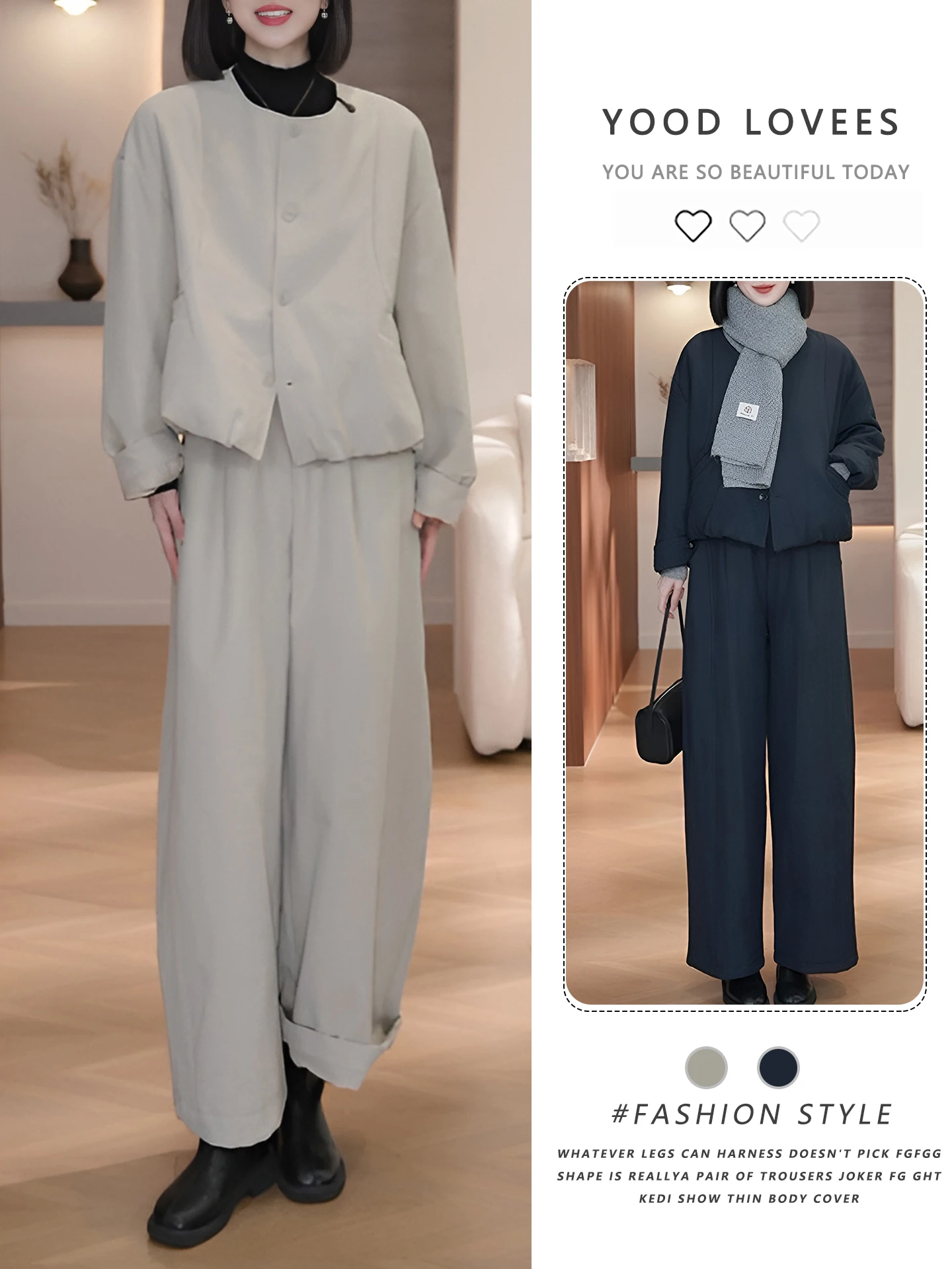 

Thickened Cotton Jacket And Wide Leg Pants Set Women's Fashionable Winter Outfit Long Sleeve High Waist Casual Two Piece Set