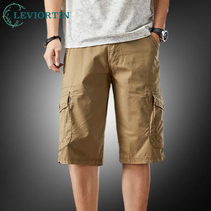 

Мужские классические эластичные короткие уличные шорты-карго, летние свободные саржевые рабочие шорты из 100% хлопка с несколькими карманами, уличные короткие брюки