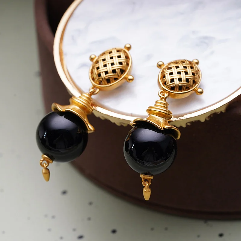 Retro Jewelry Black Color Stone Earrings Vintage Temperament For Women Party Gifts Hot Selling