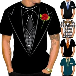 New Men's Fashion Funny Fake Suit T-shirt 3D Printed Tuxedo Bow Tie Graphic T-shirt Casual Short Sleeve Tee Top For Men