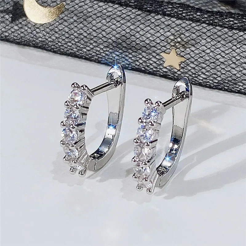 2024 Simple U Shaped Hoop Earrings with Round CZ Stone Stylish Daily Wear Women Accessories Low-key Earrings Versatile Jewelry