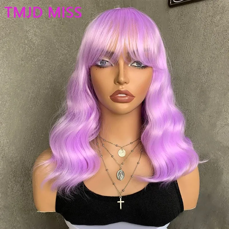 2024 New Purple Short Wigs Women's Curly Hair Wave High-temperature Silk Mechanism Wig Headband Cosplay Pelucas Para Mujer