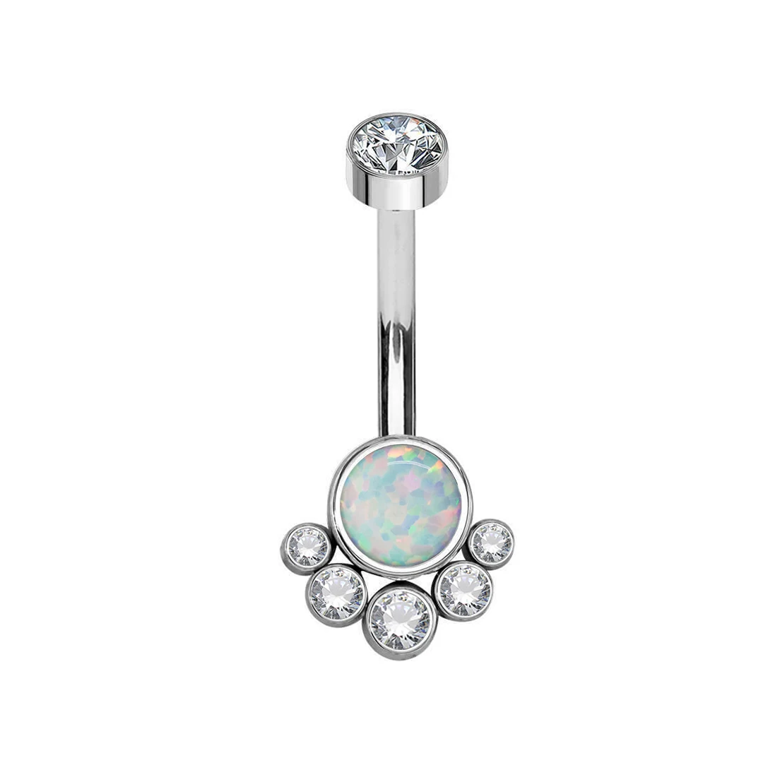 Piercing para el Ombligo de diseño de ópalo y Circonia cúbica, conjunto de bisel impreso de Titanio, Grado médico personalizado, ASTM F136