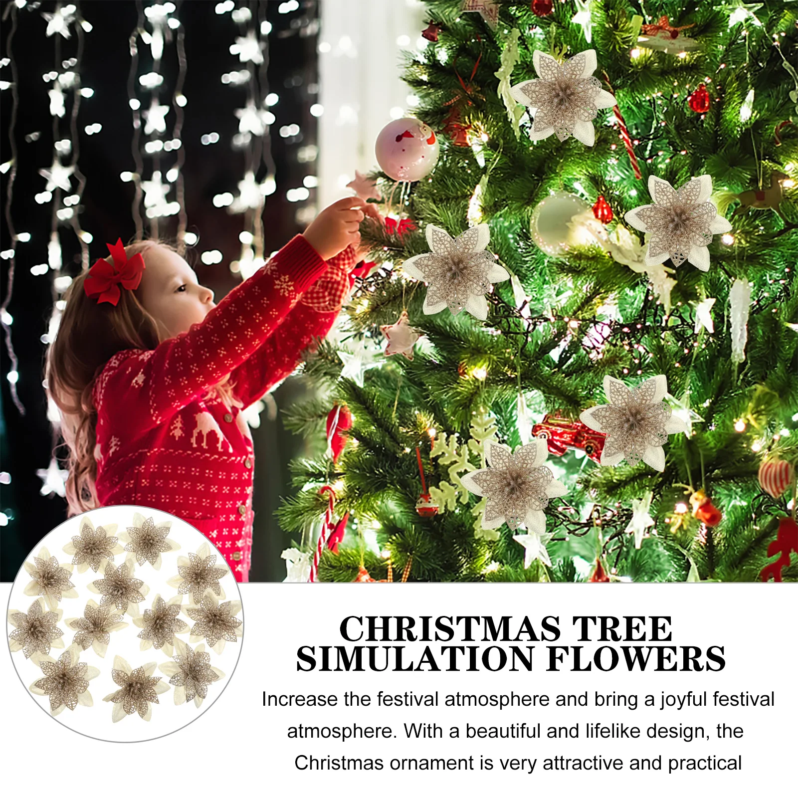 12 قطعة عيد الميلاد بريق البونسيتة الزهور الاصطناعي زهرة عيد الميلاد ديكور لشجرة إكليل زهرية جارلاند بريق البونسيتة