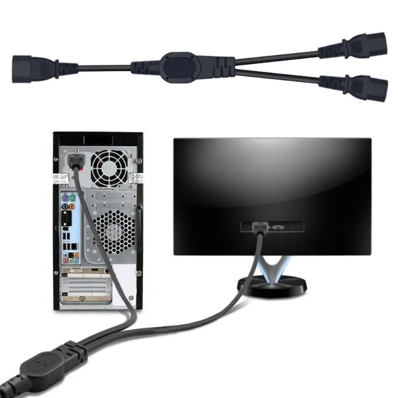 31BA US Standard 3 Pin IEC320 C14 to 2xC13 Y Splitter Cable for Laptops Computer