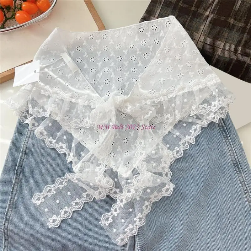 49me 여자 넥타이 사이드 프릴 미니 앞치마 스커트 레이스 커버 업 삼각형 사롱 랩 스카프