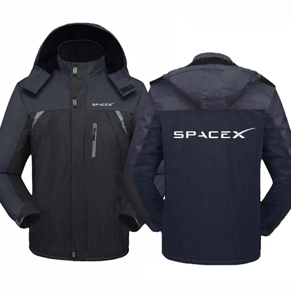 2024 New Space X SpaceX Travel Spring and Autumn Men Windbreak Plus Thick Warm Windproof Fur Coats Male Hooded Anorak Jackets