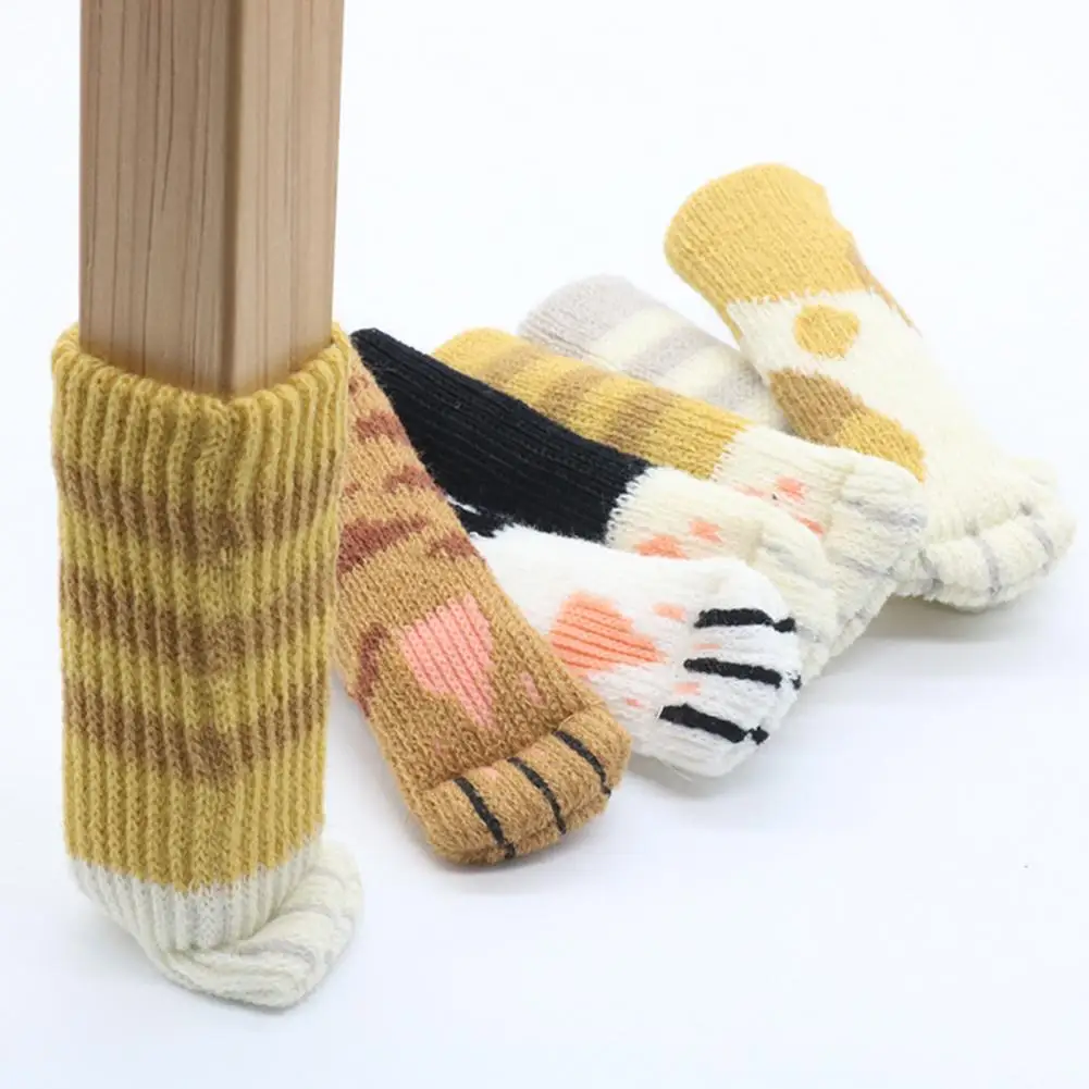 Chair Leg Booties Chair Foot Cover 4pcs Cat Paw Chair Leg Covers Knitted Furniture Feet Protectors Non-slip Floor for Hardwood