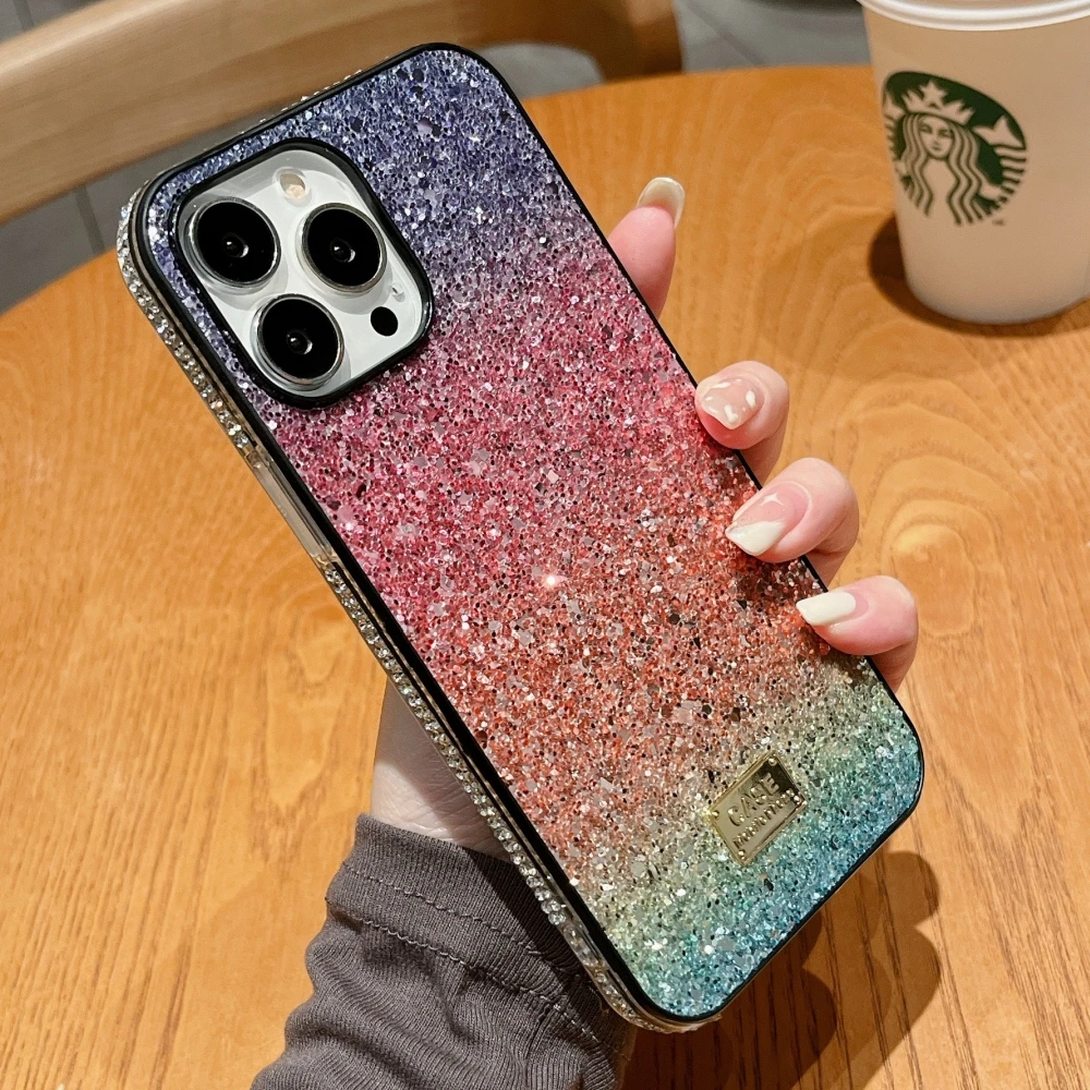 Gradient Rainbow Diamond Case For iPhone 15 Pro Max 14 13 12 11 XR XS X 7 8 Plus 6S Glitter Bling Rhinestones Shockproof Cover