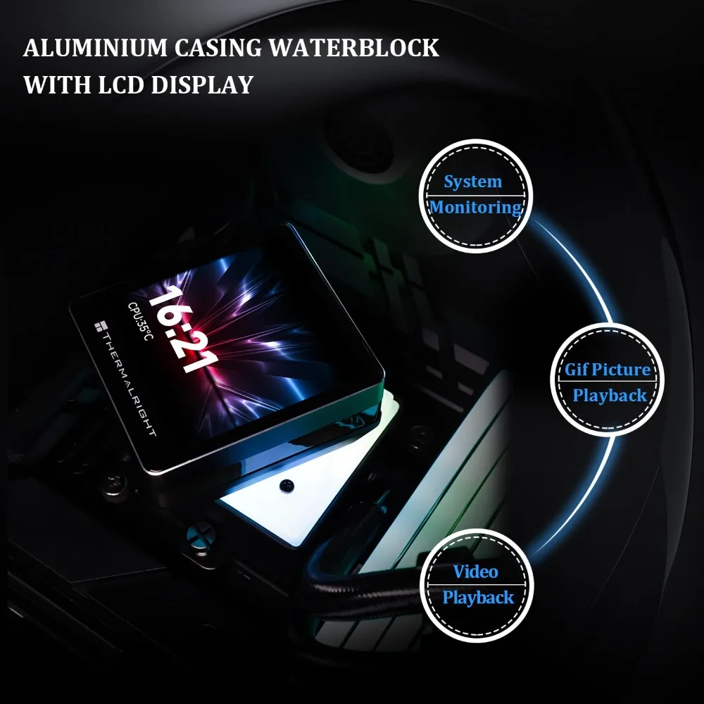 مبرد وحدة المعالجة المركزية السائل Thermalright Grand Vision 240 ARGB AIO مع شاشة IPS LCD، دقة عالية لـ AM5، LGA1851، وLGA1700 Soc