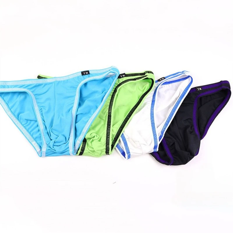 Silky Male Brief Underwear Large Pouch Contrast Color Trim Low Waist Candy‑colored Slim Fit Men Intimate Lingerie Underpants