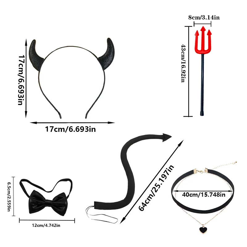 PESENAR زي الشيطان الأسود إكسسوارات الشيطان قرون الشيطان عقال ، قلادة قلادة مصاص دماء القوطي ، قفازات الأجنحة والمخلب القوطية