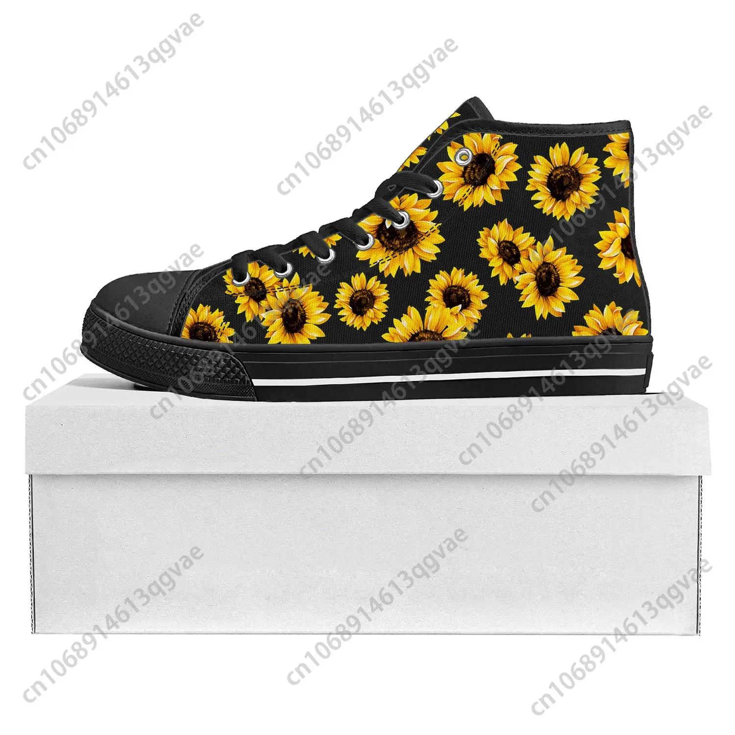 Sunflower Yellow Flower High Top High Quality Sneakers Mens Womens Teenager Canvas Sneaker Casual Couple Shoes Custom Shoe Black