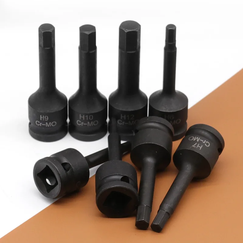 1/2 Inch Pneumatic Wrench Drive Impact Socket Set Hex Bits Hexagon Screw Socket Lengthened H4 H5 H6 H7 H8 H9 H10 H12 Cr-MO