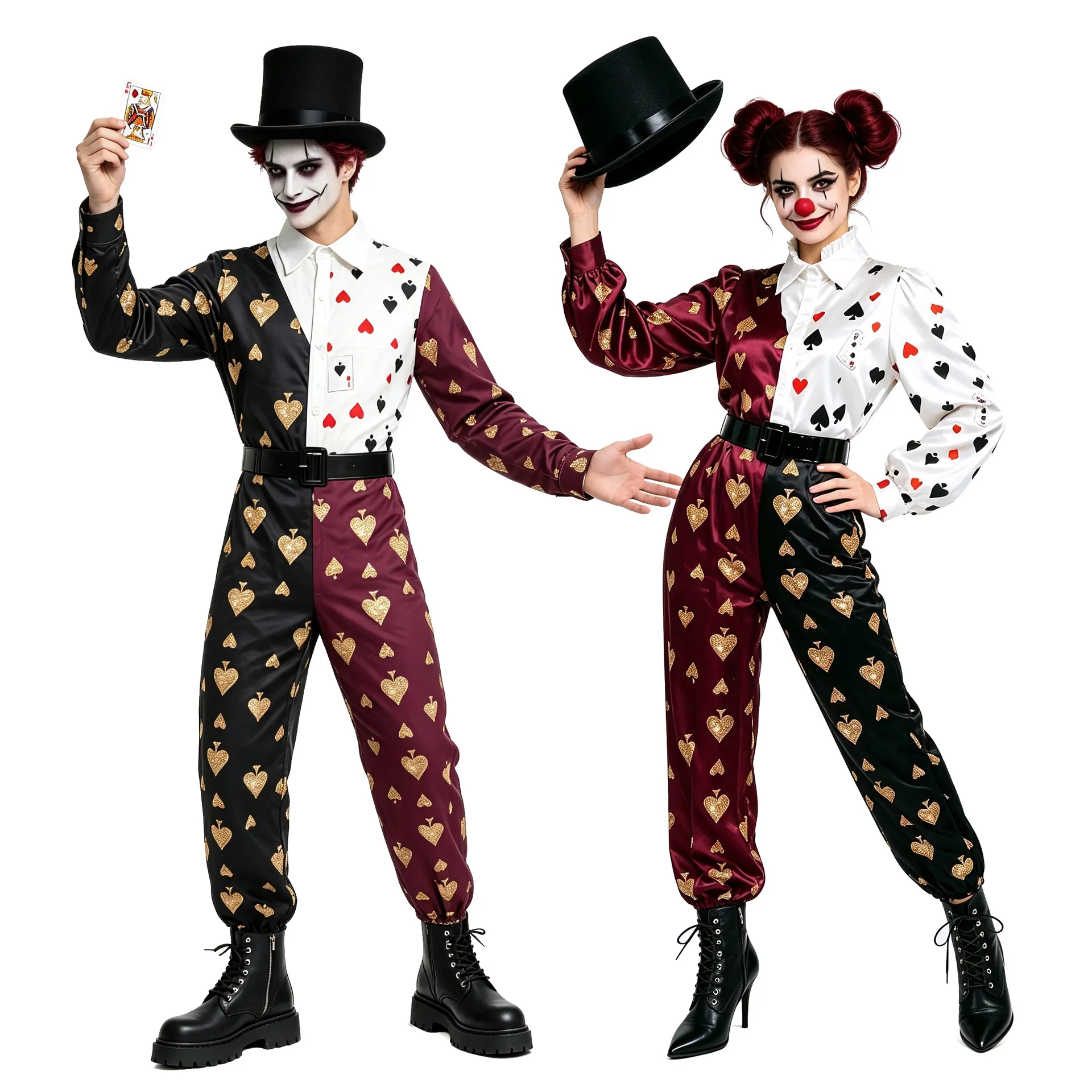 ハロウィン-ダークホース-サーカス-クラウン-パフォーマンススーツ-ポーカー柄-ワンピース-カーニバル-マスカレード-ボールコスチューム-レディースファッション